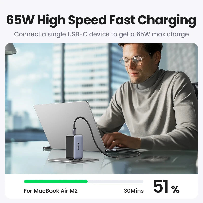 UGREEN 65W GaN Charger Quick Charge 4.0 3.0 USB C Charger for iPhone 17 16 15 Pro Max Laptop Macbook Air Tablet PD Fast Charger - Shoppiline