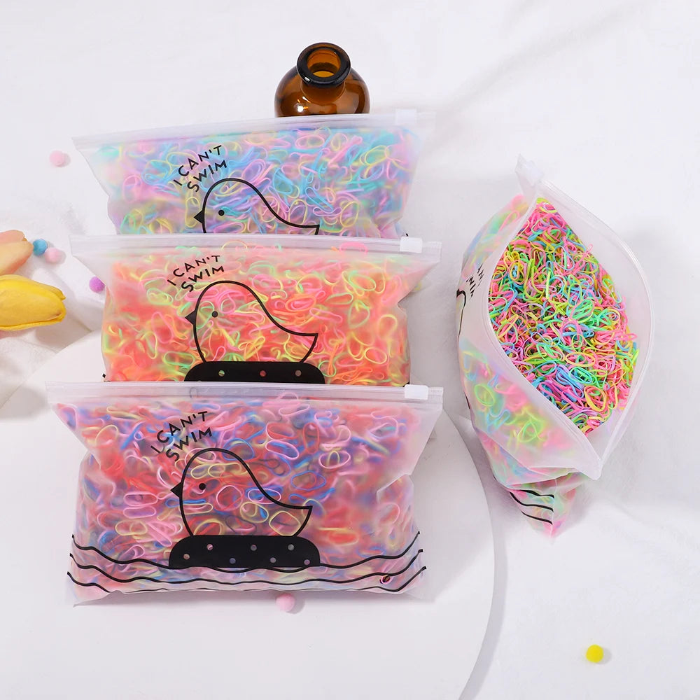 500/1000/2000 pièces élastiques en caoutchouc colorés jetables pour filles, serre-tête, attaches de queue de cheval, accessoires capillaires pour enfants