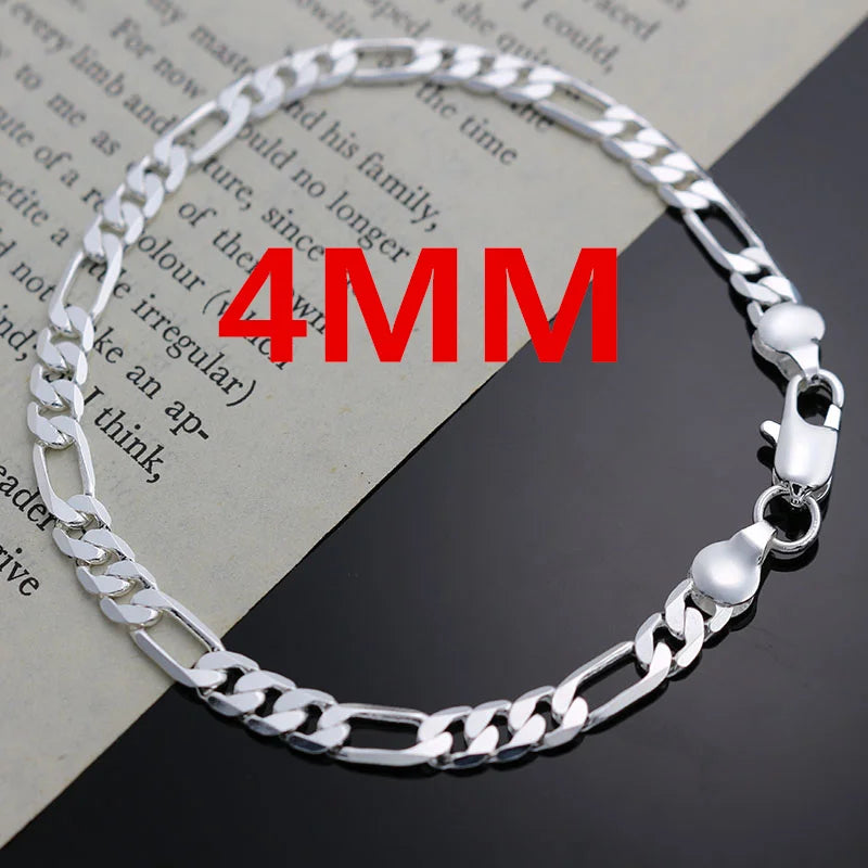 Nouvelle Arrivée Noble Argent 925 Chaîne 4MM pour Hommes Femmes Bracelet Collier Ensemble de Bijoux Cadeaux de Noël pour Dames Breloques Mariage
