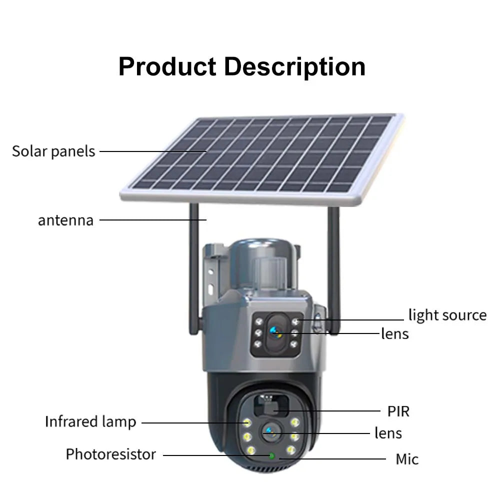8MP 4K WiFi Solar Camera Outdoor Wireless CCTV Surveillance Camera With Solar Panel Dual Lens PTZ IP Cam Security Protection - Shoppiline