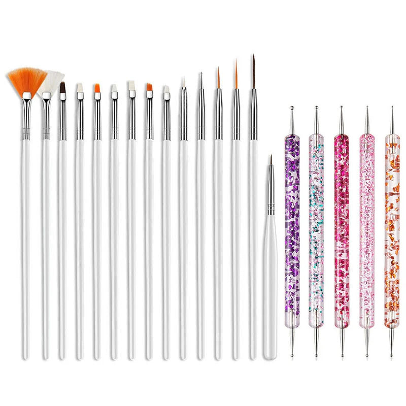5/20 Stk. Nagelkunst Pinsel Design Spitzen Malen Zeichnen Schnitzen Dotting Pen Flachfächer Liner Acryl Gel UV Politur Maniküre Werkzeuge