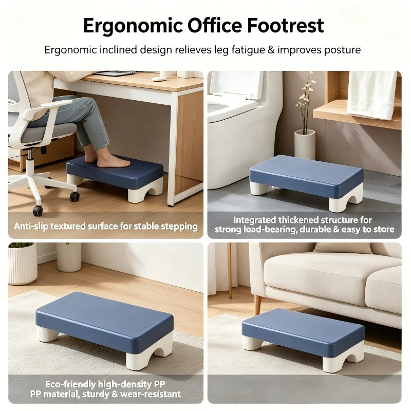 Ergonomic PP Footrest Under Desk Foot Stool Comfortable Space-Saving Foot Rest for Office Work Study Sofa Home