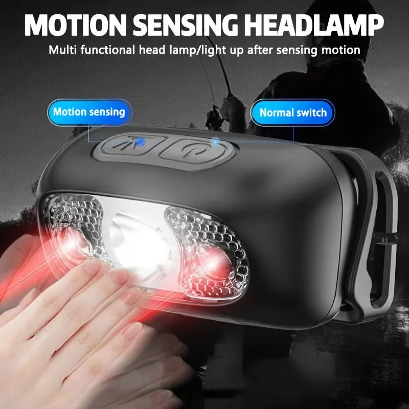 Strong Light Headlamp Portable LED Sensor Headlamp USB Rechargeable Head Flashlight Outdoor Camping Fishing Emergency Lantern