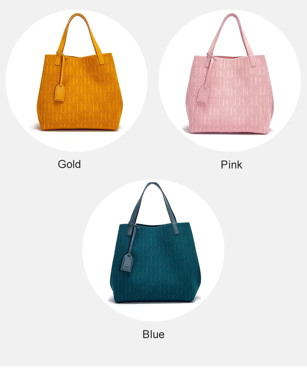CH High Quality Craft Large Capacity Handbag Ladies Shoulder Bag Fashion Classic New Pure Color Outer Pocket Ladies Handbag - Shoppiline