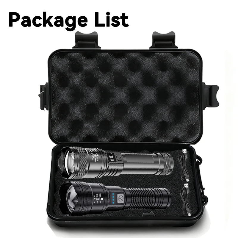 High Strong Power Led Flashlights 2000LM Tactical Torch with Display Light USB Charging Camping Fishing Emergency Zoom Lantern