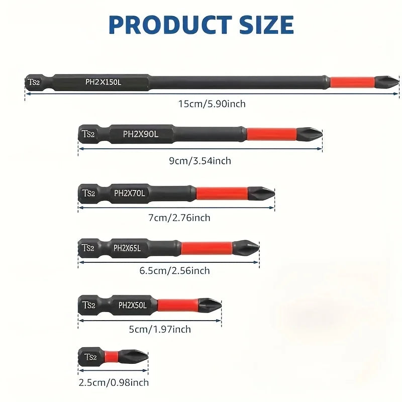 Magnetic Non-Slip Drill Bit Set 3/6/12 Pieces, S2 Steel, Crosshead and Impact Drill Bits, Suitable for Electric and Hand Drivers