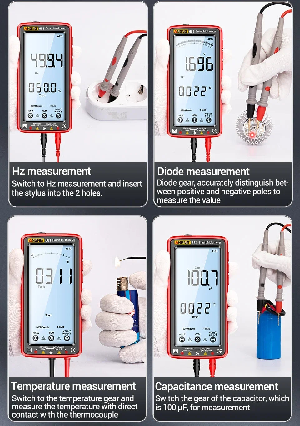 ANENG 681 Non-contact Voltage Tester AC/DC Rechargable Digital Professional MultimeterVoltage Meter LCD Screen Current Tester - Shoppiline