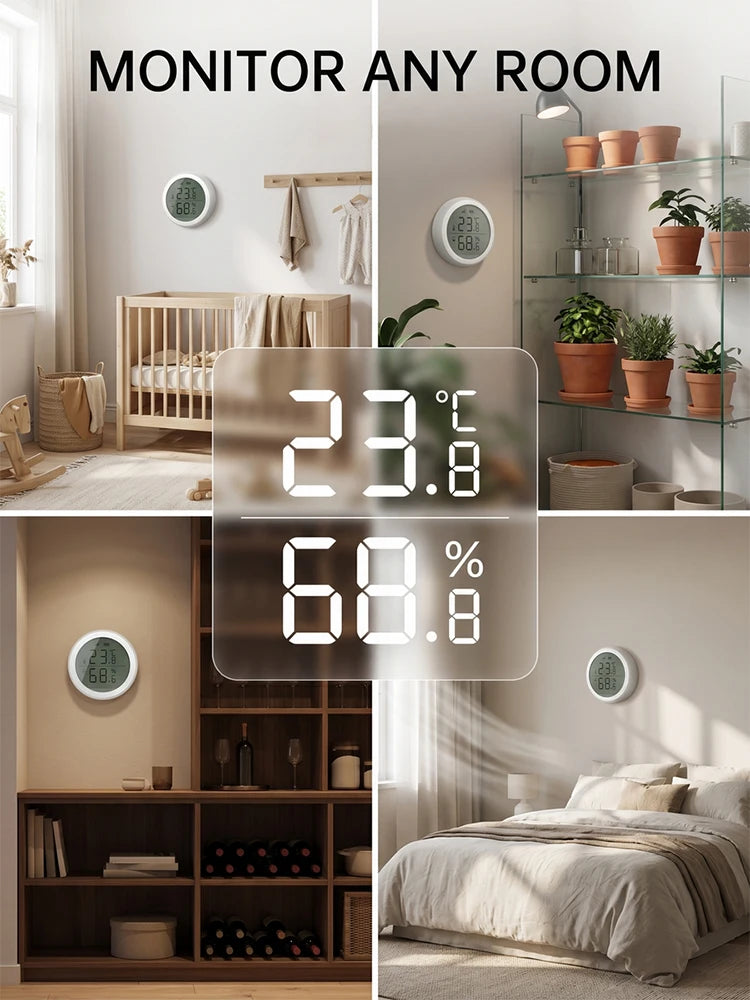 Wireless Temperature Humidity Sensor Indoor Compatible with Tuya Smart Life App ZigBee Alexa/Google Home for Baby Room Cellar