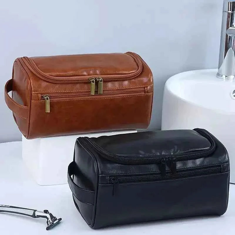 Large Leather Toiletry Bag Hanging Dopp Kit for Men Women Waterproof Wash Bag Cosmetic Storage Bag Ideal for Traveling & Outdoor
