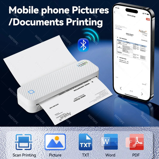 Portable A4 Thermal Printer Bluetooth Photos PDF Document Printing Machine Folded Rolls Paper For Office Work Home School Travel - Shoppiline