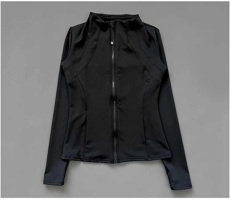 Veste de Fitness à Col Montant Séchage Rapide pour Femme, Coupe Cintrée, Fermeture Éclair, Vêtement de Yoga, Manches Longues, Respirant, Course à Pied, Sport, Cyclisme