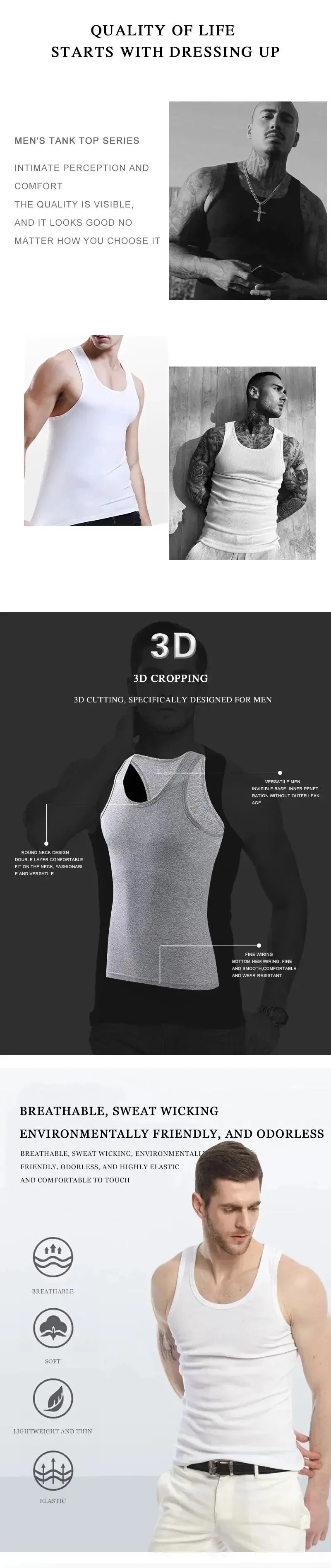2026 Men's Summer Tight Tank Top, Lightweight Cotton Breathable Quick Dry Vest, Sports Casual Pajamas Outdoor Sleeveless Shirt