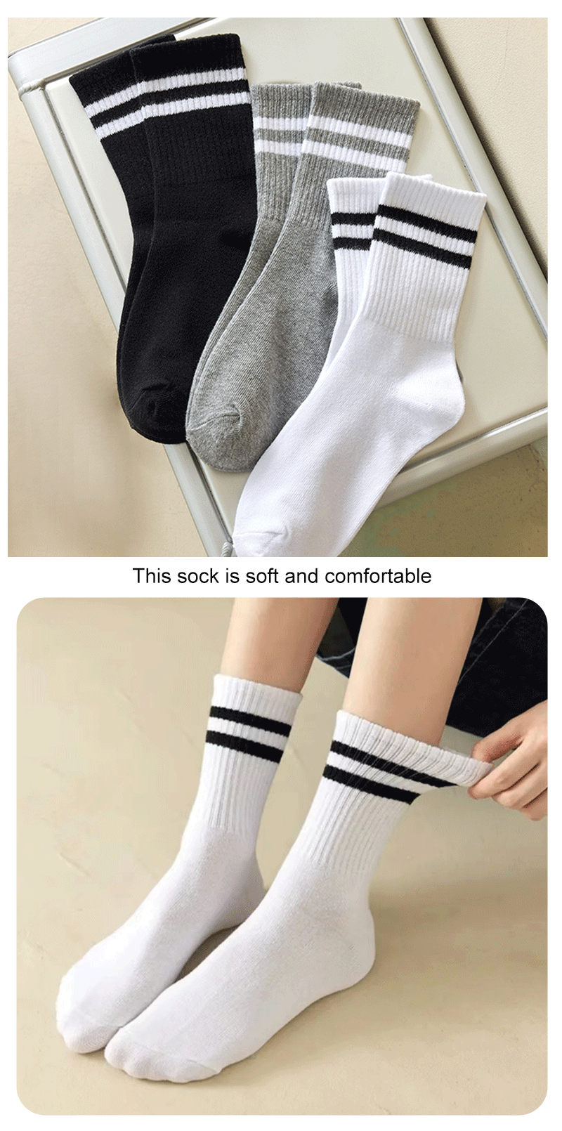 3/6 Pairs  Women Mid-Tube Socks Solid Colour Autumn Winter Breathable Comfortable Sport Sweat Absorbent Man And  Women's Socks