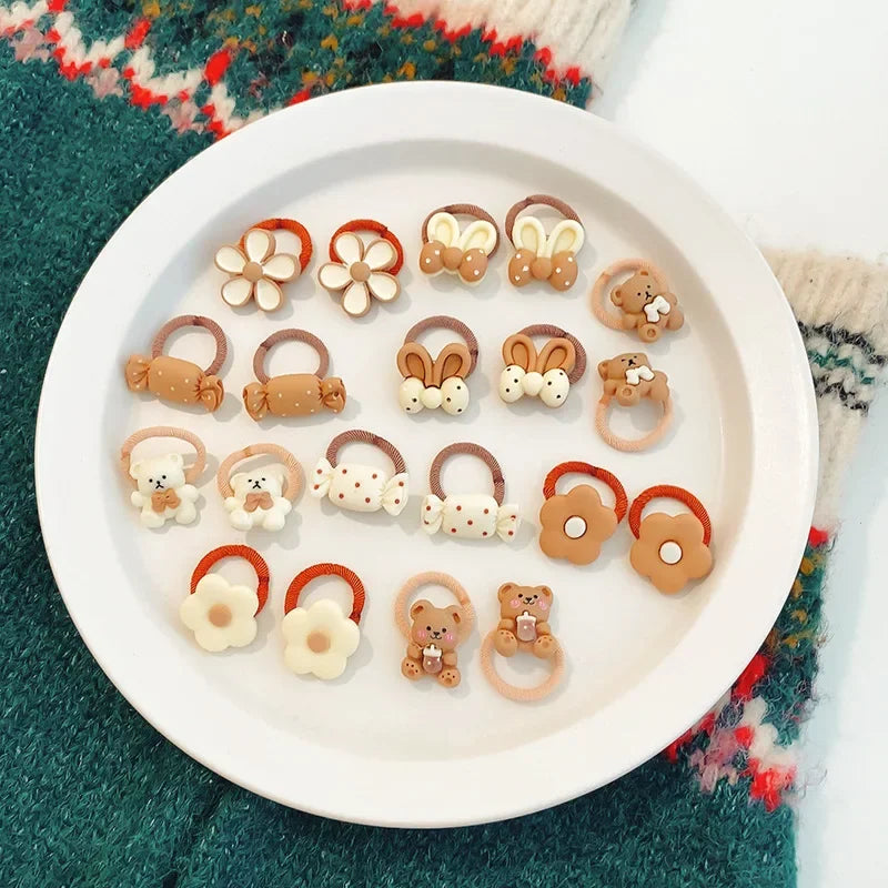 10/20/30/40/50Pcs Lot Cute Cartoon Bear Bunny Girl Elastic Rubber Band Headdress Baby Children Hair Accessories
