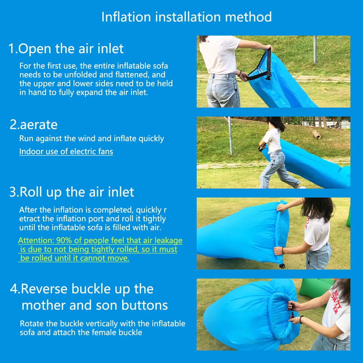 Inflatable Air Sofa Portable Fast-Inflate Waterproof Lounger for Beach Camping Pool Travel
