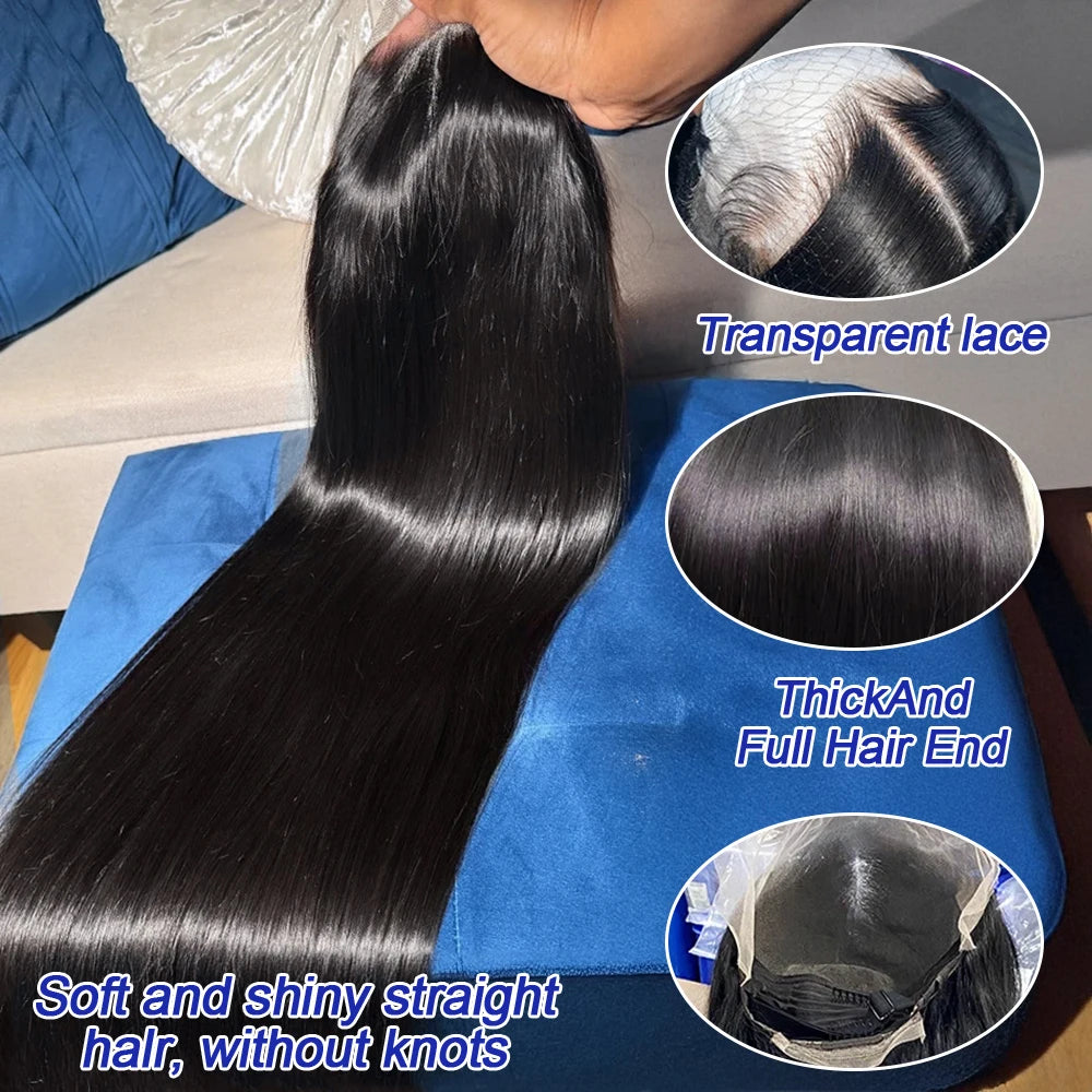 40 Inch Bone Straight Human Hair Wig 13x4 13x6 HD Transparent Lace Wigs Brazilian Full Lace Frontal Wig For Women 300% Density