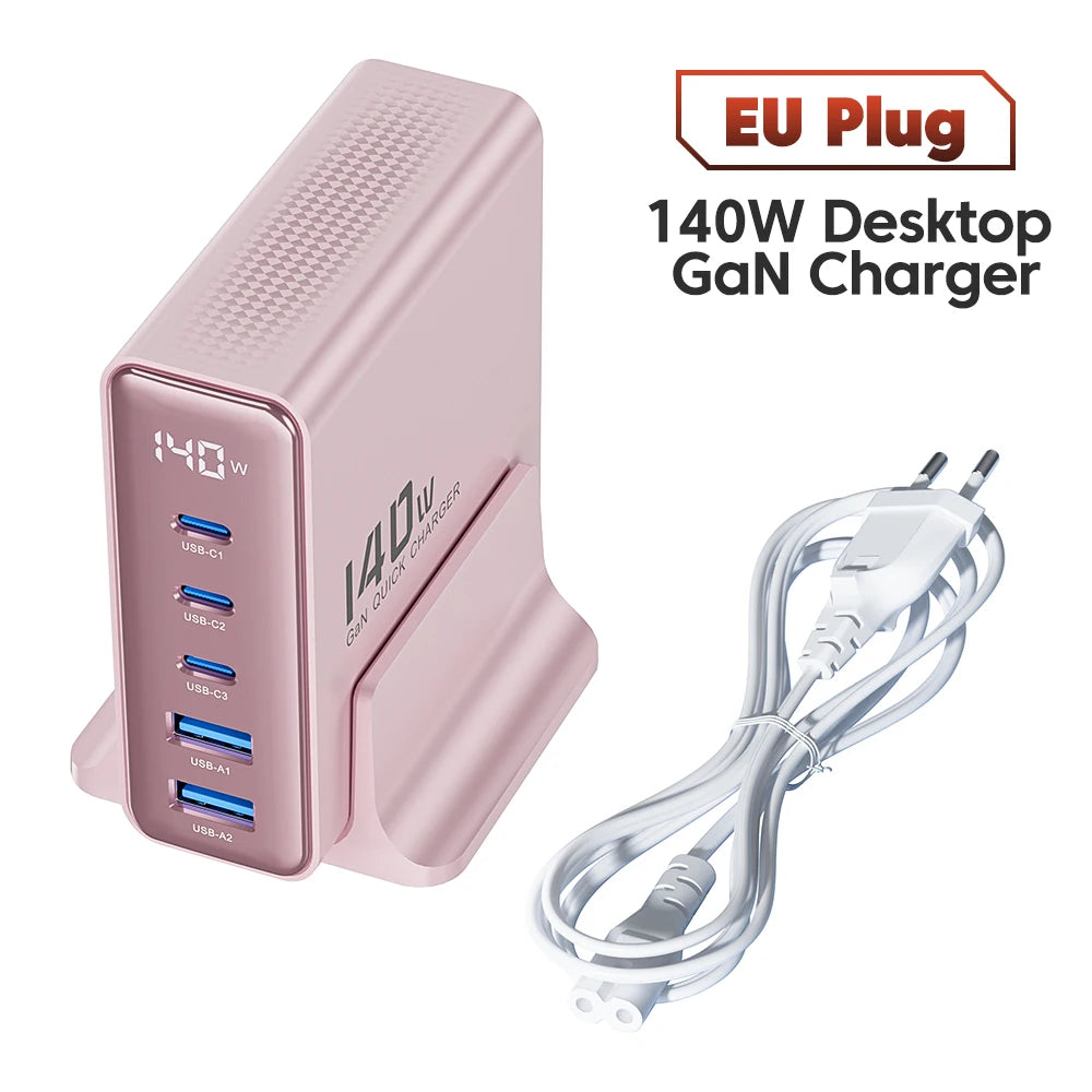 Toocki 140W GaN USB Charger 5in1 Desktop Fast Charge USB Type C Charger LED Display Charger For iPhone Xiaomi Smartphone Laptop - Shoppiline