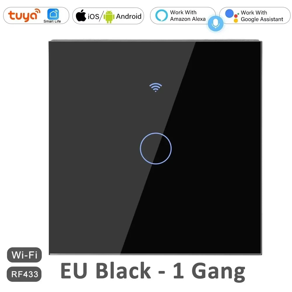 EU WiFi RF 433mhz Smart Wireless Touch Wall Light 1/2/3/4 Gang with Switch Button 220V with no Neutral EU Tuya Alexa Google - Shoppiline
