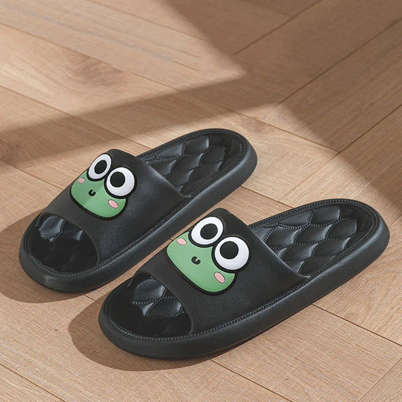 Sommer-Strand-Slides, Badelatschen, rutschfest, Hausschuhe, Anti-Rutsch-Heim-Flip-Flops, Cartoon-Frosch-weiche Sandalen