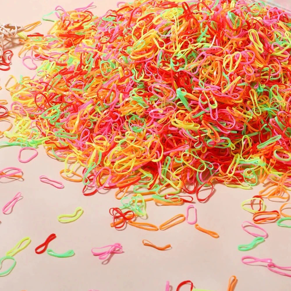 500/1000/2000 pièces élastiques en caoutchouc colorés jetables pour filles, serre-tête, attaches de queue de cheval, accessoires capillaires pour enfants