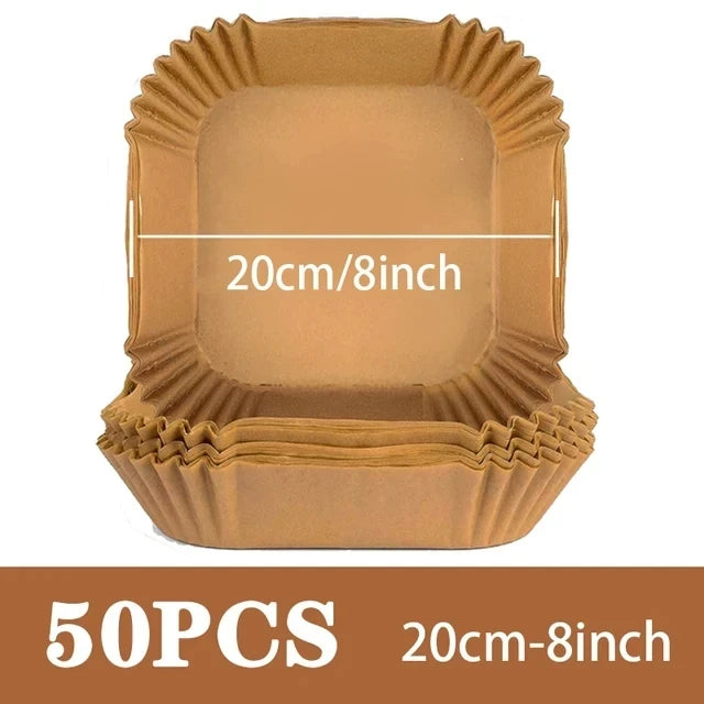 50 Stück Heißluftfritteusen-Einwegpapier Antihaft Heißluftfritteusen-Backpapier Rund Heißluftfritteusen-Papiereinlagen Küchenzubehör aus Papier