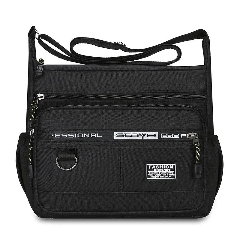 Men's cross-body bag with multi-layered pockets, adjustable shoulder strap, business single-shoulder bag