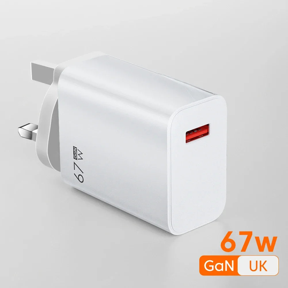 67W USB GaN Charger Fast Charging EU/US/UK Plug Charger Adapter 10A Type C Cable For iPhone Samsung Xiaomi Huawei Quick Charger - Shoppiline