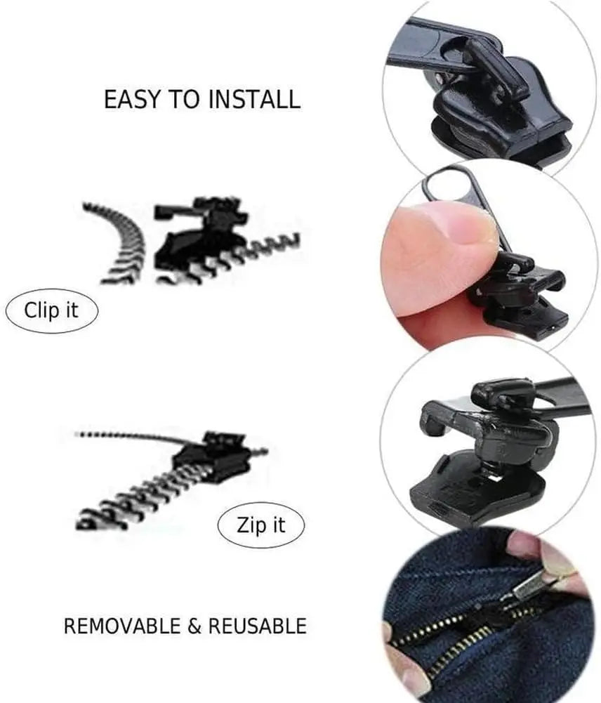 6Pcs Black Universal Instant Fix Repair Kit Replacement Zip Slider Teeth Design Arts, Crafts and Sewing