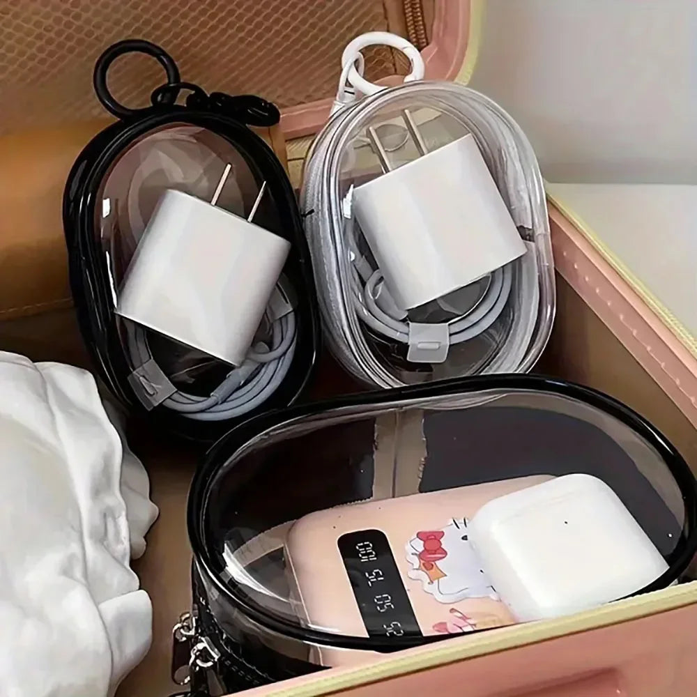 1/2Pcs Transparent Plush Doll Display Organizer Bag with Keychain Portable Protector Box for Dolls Earphone Case Outdoor Carry