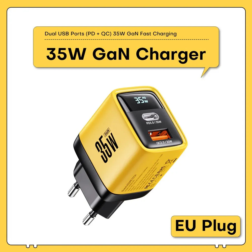 ASOMETECH 35W GaN Charger LED Display QC3.0 30W 25W PD PPS Quick Charge USB Type C Charger For iPhone 14 Pro Samsung S23 Xiaomi - Shoppiline
