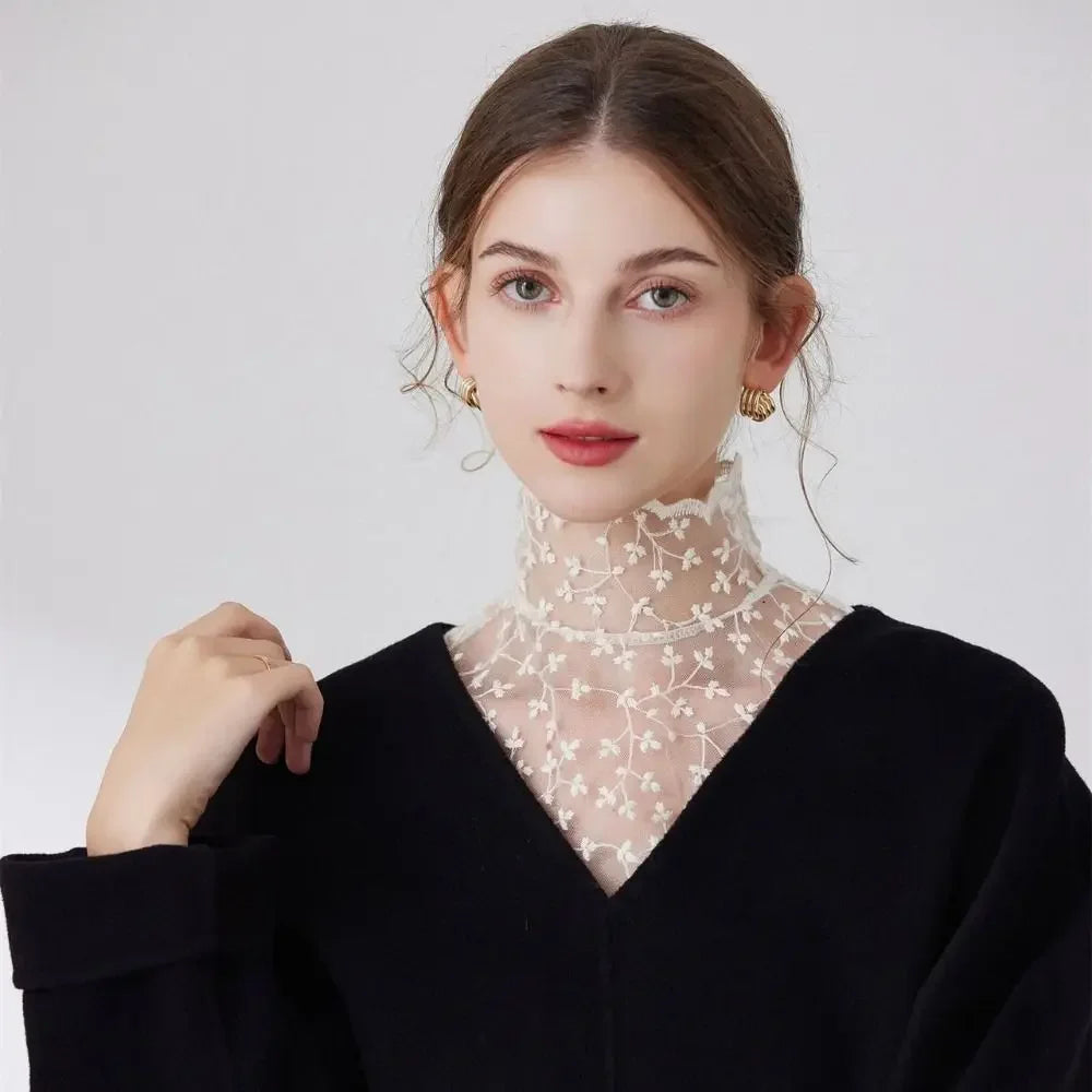 Beautiful Petal Fake Collar Black Lace False Blouse Detachable Lapel False Collar Sweater
