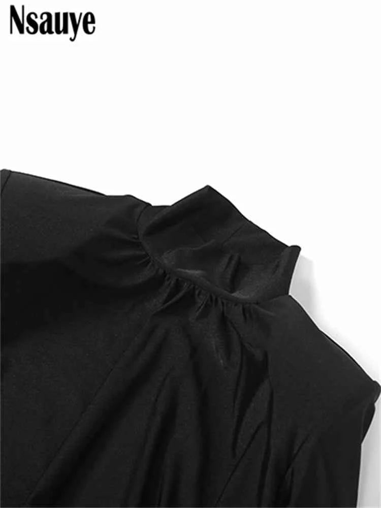 Nsauye Black Long Sleeve Mini Short Fashion Women Winter Dress Pullover Turtleneck Wrap Sexy Evening Party Night Club Dress 2025
