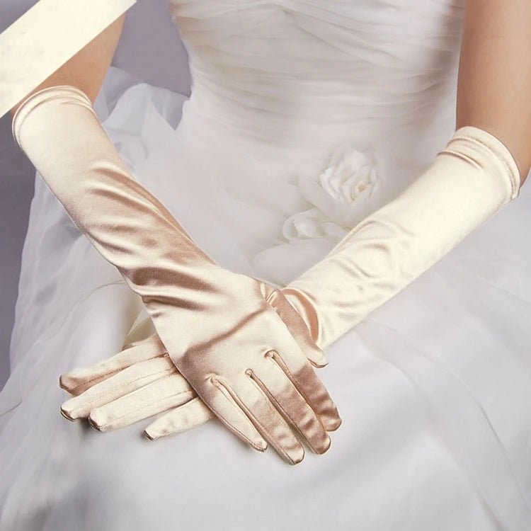 Élégants Gants de Mariée Longs en Satin Blanc Ivoire pour Femmes, Gants de Soirée Opéra Bal Costumé à Doigts Complets, 1 Paire
