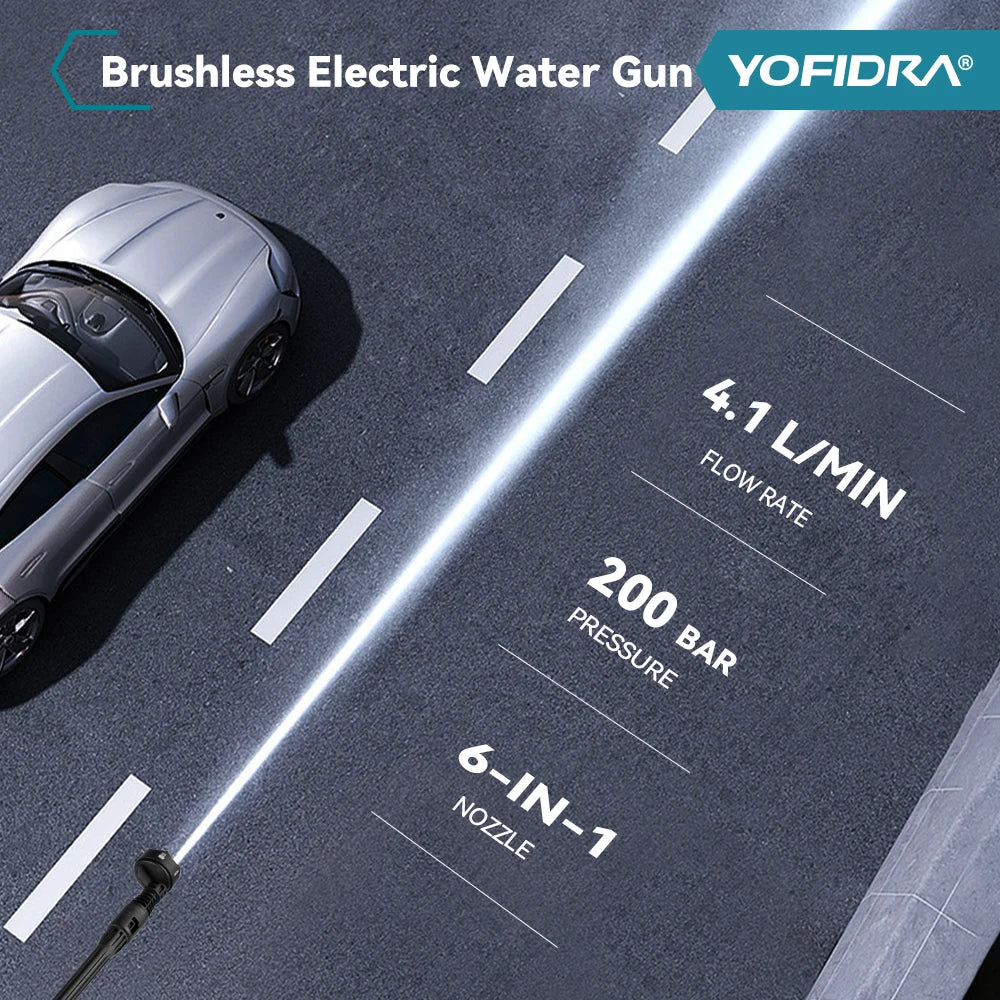 YOFIDRA 200Bar Brushless Electric High Pressure Washer Water Gun 6IN1 Cordless Car Washer Cleaning Garden For Makita Battery Pin - Shoppiline