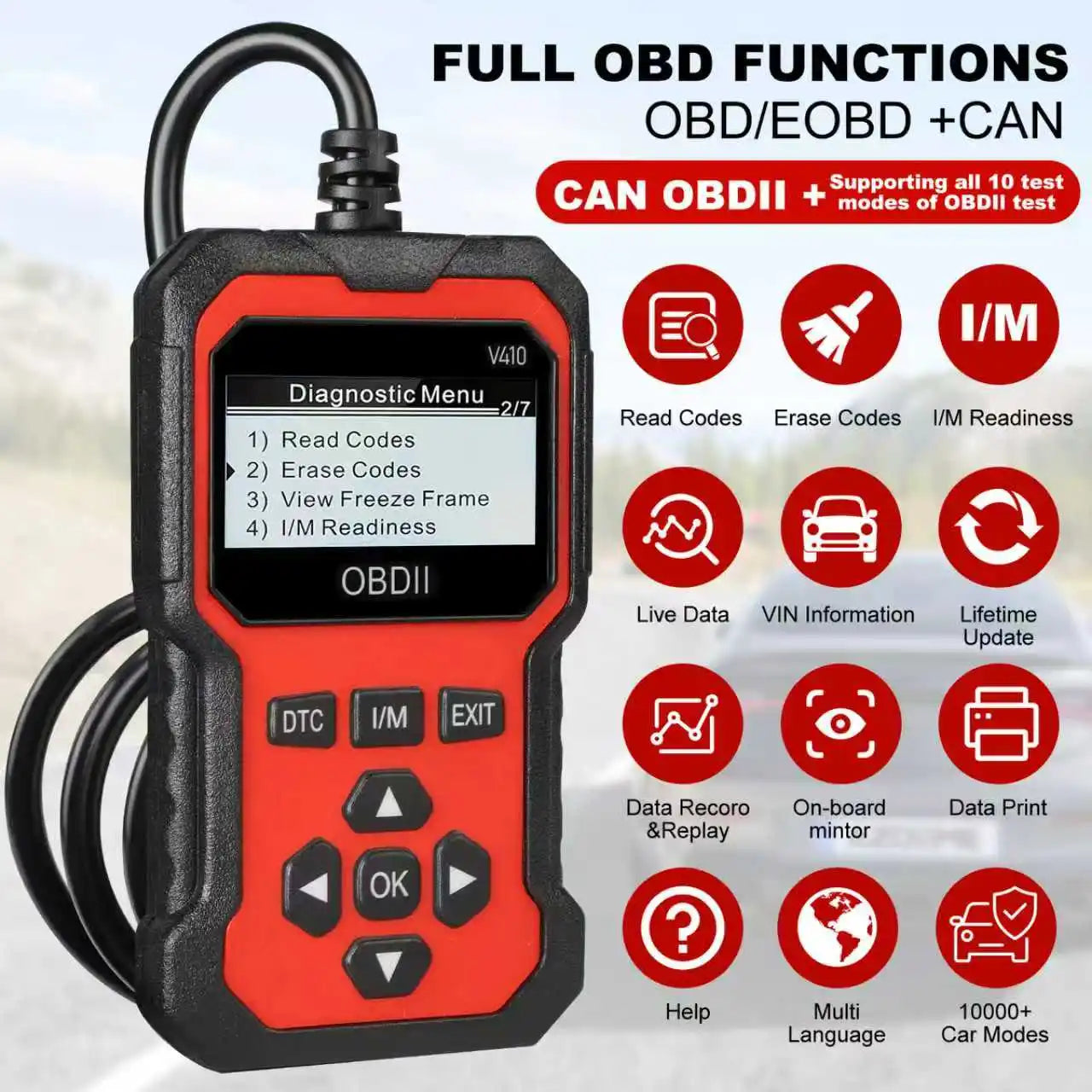 V410 Car Diagnostic Scanner Tool ABS Engine Oil Reset Function Auto Scanner Tool for All Cars