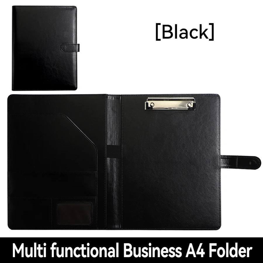 1Pc Texture PU Leather Multi-Functional Folder A4 Clip Pen Holder Card Slots - Business Office Meeting Organizer for Bank/Sales - Shoppiline