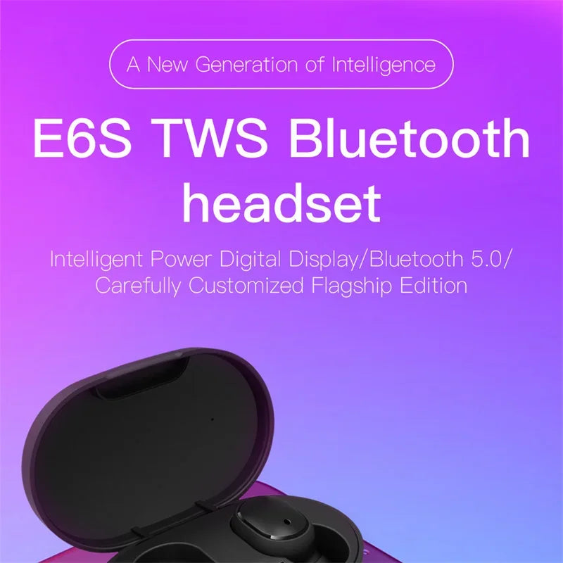 Digital Display Bluetooth Earphones with Mic TWS E6S Wireless Bluetooth Headset Noise Cancelling Headset for Xiaomi Huawei Oppo
