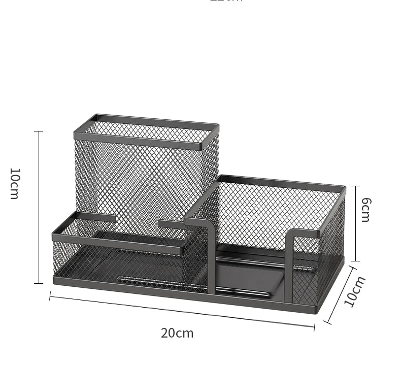 Mesh Desk Organizer Office Supplies Caddy with Pencil Holder and Storage Baskets for Desktop Accessories, 3 Compartments, Black - Shoppiline