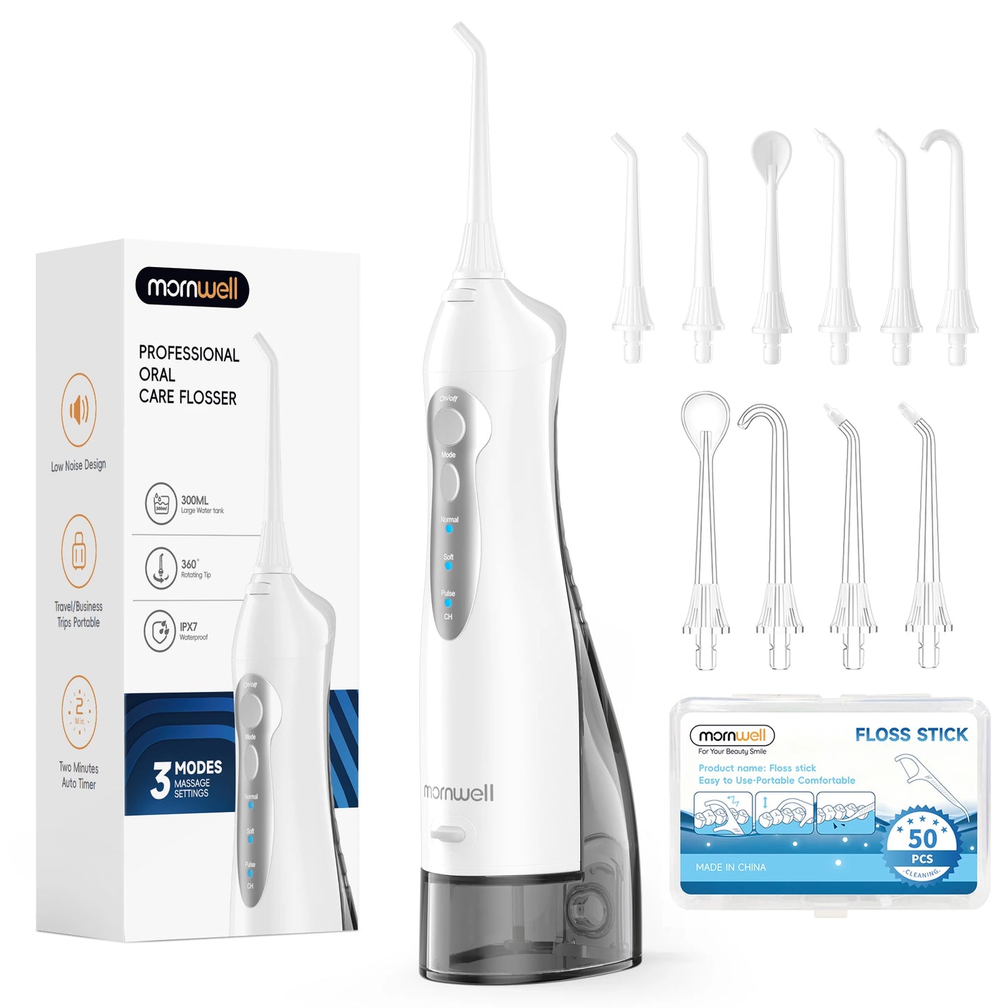 Mornwell Water Flosser Teeth Picks 4 Jets 3 Modes Portable Cordless D52 Water Floss For Teeth Cleaner IPX7 Waterproof Oral Picks