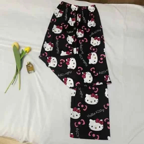 Cartoon Hello Kitty pajama pants for men and women spring and summer thin loose couple casual home pants walking pants