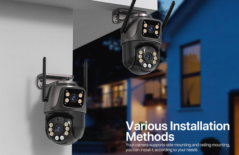 4K 8MP HD Wifi PTZ Camera Outdoor 4MP Dual Lens Dual Screen AI Auto Tracking IP Camera CCTV Audio Video Surveillance P2P iCSee - Shoppiline