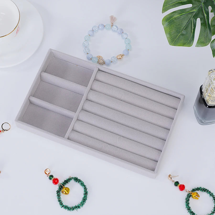 1 plateau à bijoux floqué, boîte à bijoux, convient pour : tous types de rangement de bijoux.