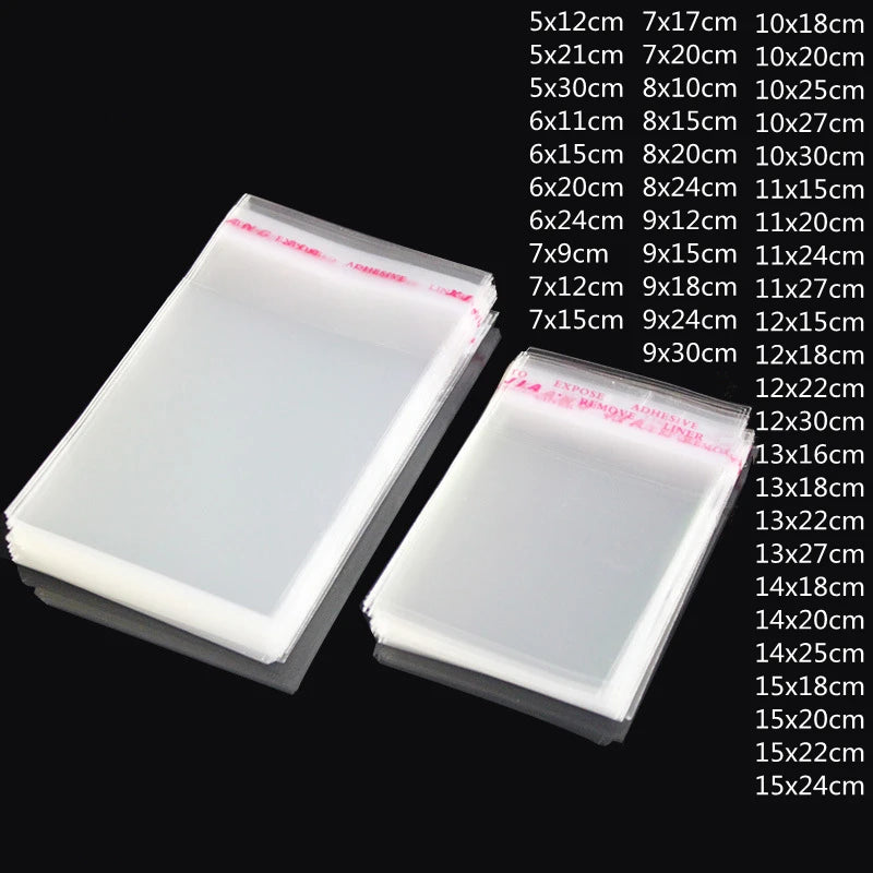 TETP 100Pcs Clear Self-Adhesive Resealable Waterproof OPP Plastic Bags 5Wires per Bag for Gift Food Candy Packaging Cellophane S