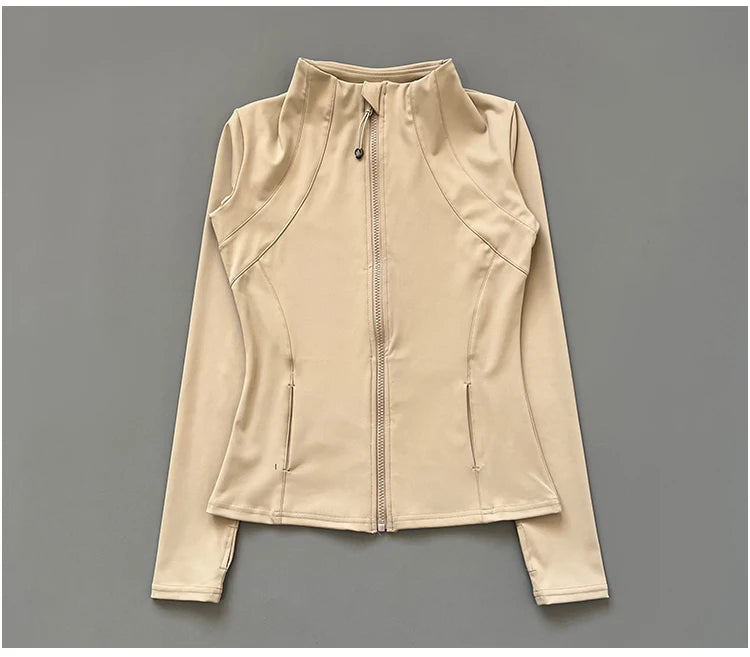 Veste de Fitness à Col Montant Séchage Rapide pour Femme, Coupe Cintrée, Fermeture Éclair, Vêtement de Yoga, Manches Longues, Respirant, Course à Pied, Sport, Cyclisme