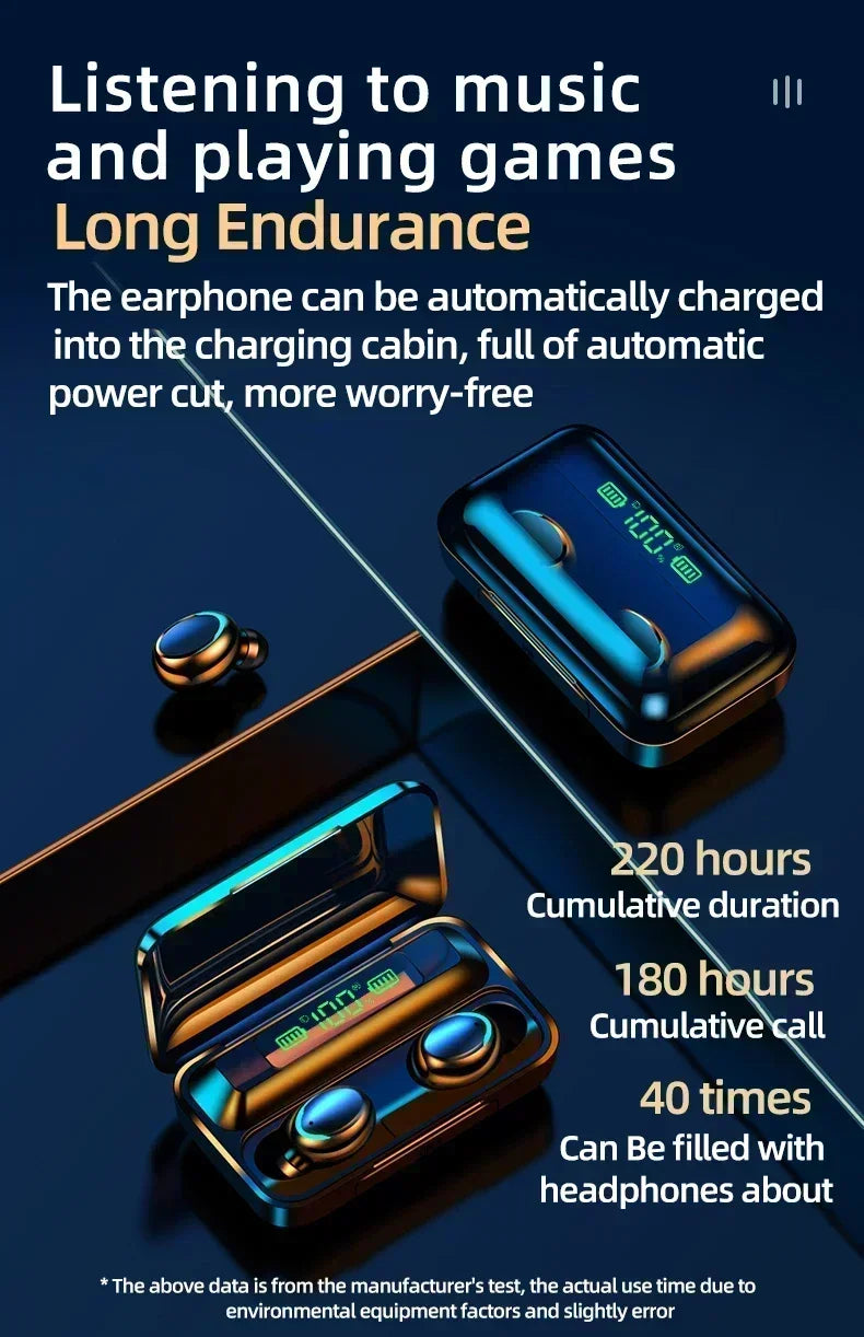 Multifunctional F9 Bluetooth Headset Hands-free Touch Waterproof 9D Stereo Bass Sports Headset for all smart phone