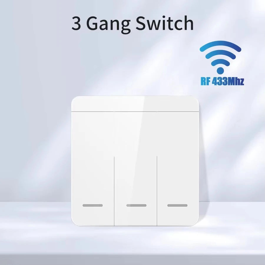 433MHz 1/2/3Gang 86 Wall Panel Switch with Remote Control Wireless Smart Switch Light Interruptor 10A 110V 220V For LED Lamp