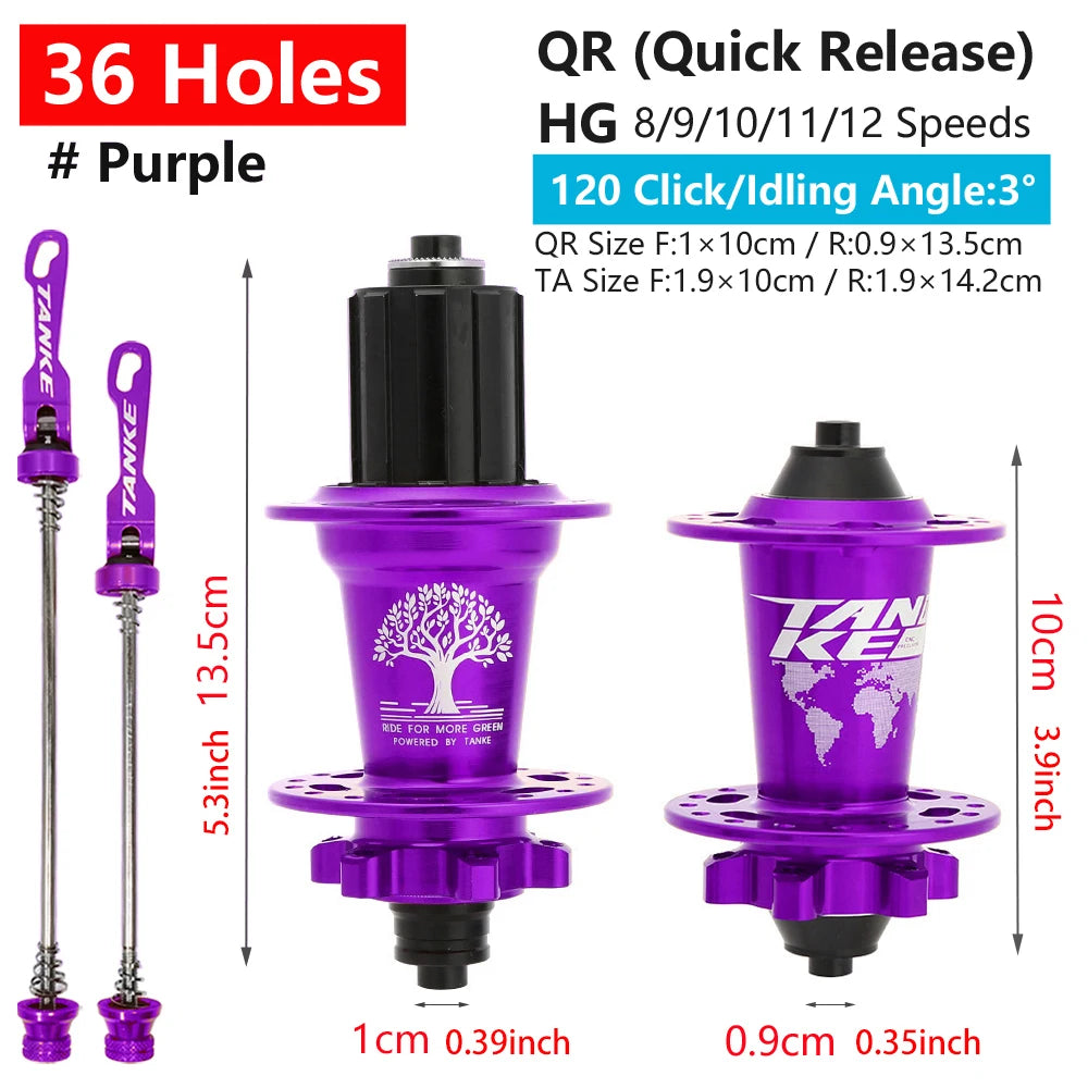 TANKE 120 Click Hub 6 Bearing MTB Mountain Bike Front Rear Thru HG 28 32 36 Holes Disc Brake Bicycle Hubs 8 9 10 11 12 Speed
