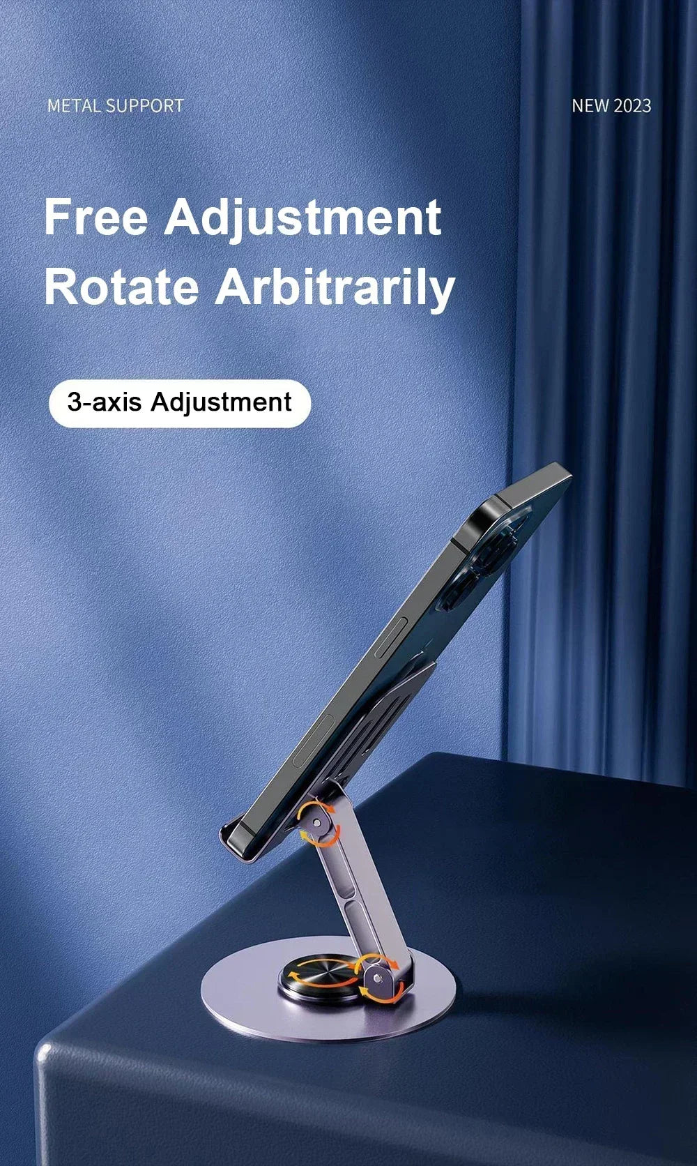 Adjustable Folding 720° Rotating Aluminum Alloy Tablet Holder Portable Stand for iPad Mobile Phone Desktop Live Mount