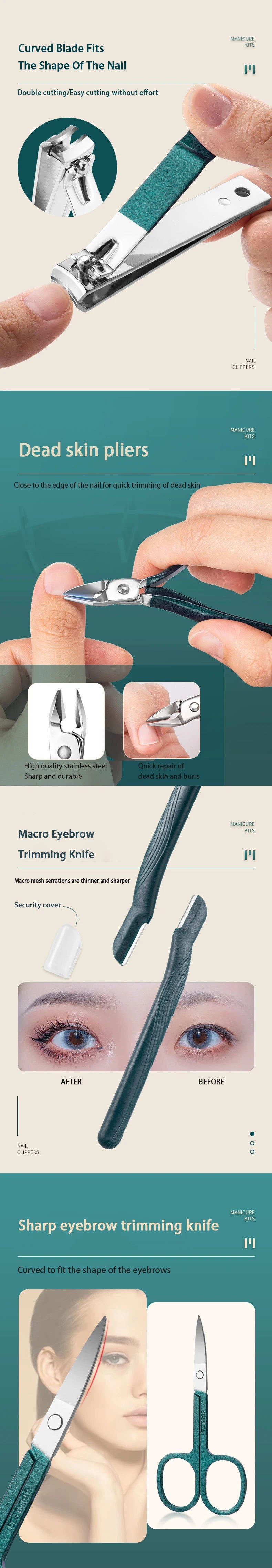 Trousse de manucure et pédicure professionnelle 7/10/12/18 pièces en acier inoxydable, ensemble de coupe-ongles avec étui de voyage