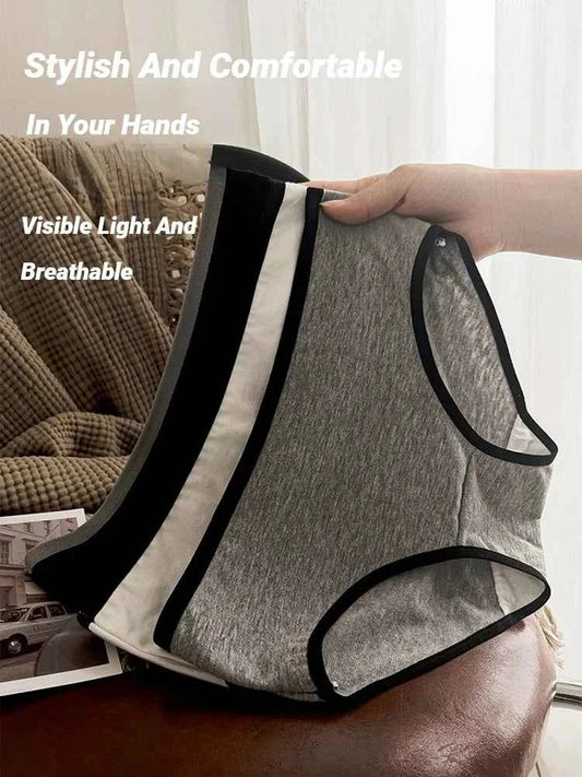 3Pcs Cotton Women'S Panties Triangle Sports Style Minimalist Girls' Underwear Mid Waist White Black